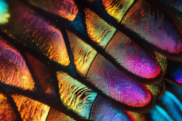 Wall Mural - Close-up of iridescent scales showing vibrant colors and patterns.