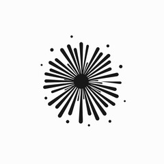 Wall Mural - striking abstract radial sunburst with scattered dots and black shape silhouette