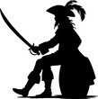 © Kiss - Silhouette of a Fearless Pirate with Sword Seated on Treasure Chest