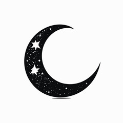 Wall Mural - celestial crescent moon with shimmering stars in elegant graphic night silhouette
