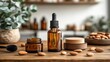 © erlina - Almond oil skincare display on wooden table