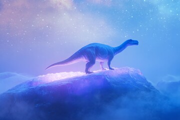  Surreal dinosaur in mystical landscape under starry sky
