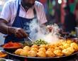 © I am Z.i - Indian Street Food Vendor Preparing Pani Puri in a Lively Market Setting