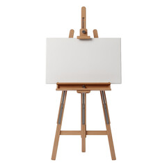 Wooden easel with blank canvas for painting isolated on transparent background in studio