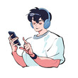 © Ayano Hoshihiko - ヘッドフォンで音楽を聴きながらスマホを見ている男性のアイコンイラスト
