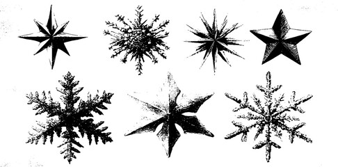 Wall Mural - Vintage engraving of six-pointed snowflakes collection for winter design and decoration