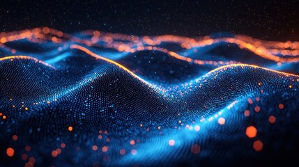 Abstract glowing waves, digital particle background, technology, data visualization, website banner