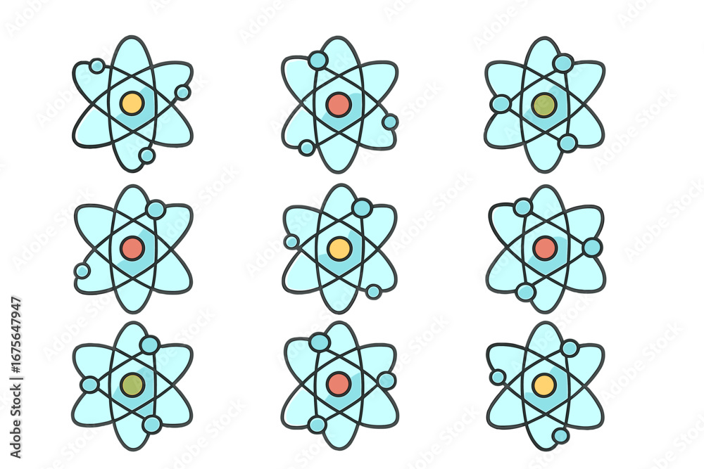 Science icon set with atom, molecule, and chemical compound symbols ...