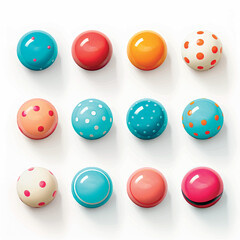 Set of bright glossy balls and balls on a white background. Colored balls. Multicolored balls. Collection of 3D balls, buttons, website.	