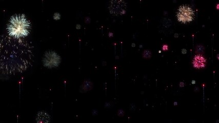 Wall Mural - Loop glow firework particles falling down animation on black abstract background for your event, VJ, concert, title, trailer, presentation show.  
