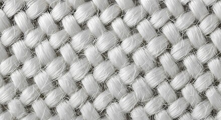 Close-up macro photograph of a white woven fabric, showcasing the intricate texture and pattern of interlaced threads.