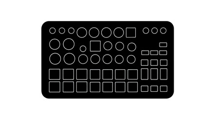 Black electronic music production controller with many buttons and pads.