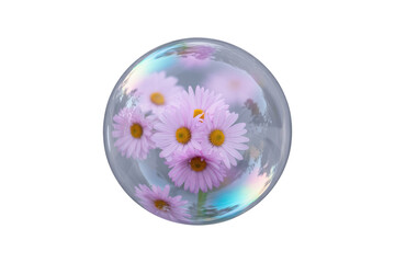 Wall Mural - Pink daisies encapsulated in a transparent bubble against a transparent background. background removed