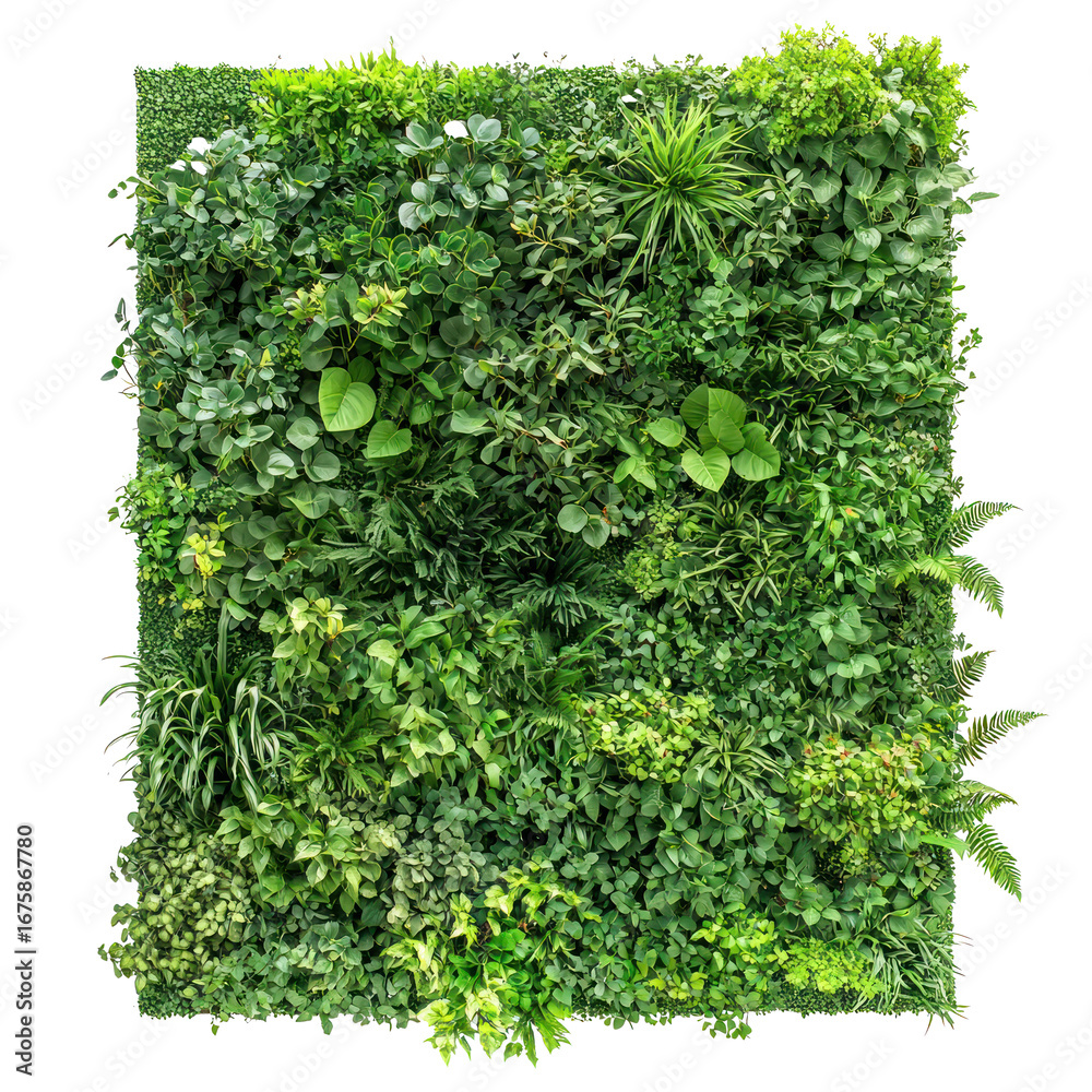 A vibrant green living wall with a variety of plants and foliage. Stock ...