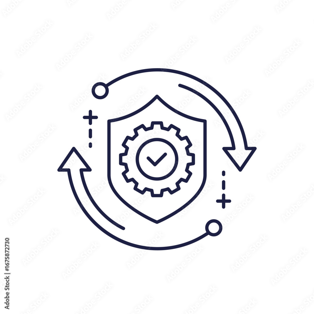 safe implementation line icon with shield, secure operation vector ...