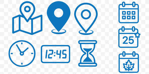 Wall Mural - Time, watch, calendar, pin icons set