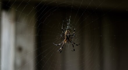 Detailed Close-Up of a Garden Spider on Its Web
