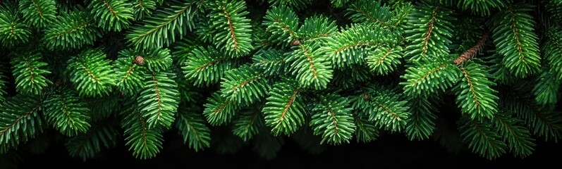 A close up of a pine tree with green needles plant background banner
