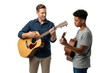 © AuroraCrafts - Male music teacher giving a guitar lesson to a teenage African American student.