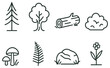 © peppastocker - Nature linear icon set. featuring tree, bush, log, cloud, mushrooms, leaf, rock, flower symbols