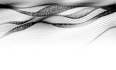 Abstract gradient dynamic wave of particles. Network of bright points or dots. Big data. Digital background. Vector dissolve halftone background
