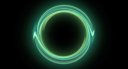 Wall Mural - Glowing green circle rotating on black background