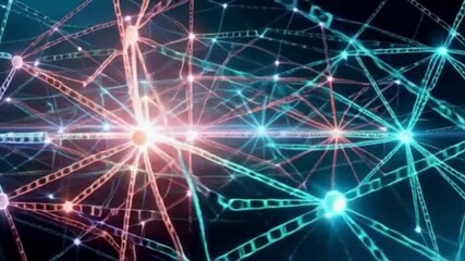 Abstract network of machine learning nodes with flowing binary data
