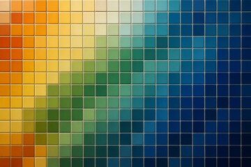Wall Mural - colorful gradient mosaic tile pattern transitioning from warm orange to cool blue tones with square 