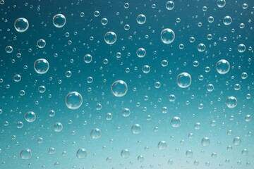 Wall Mural - transparent water bubbles floating in a gradient blue background with soft light reflections, repres