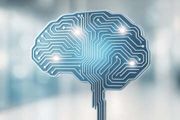 Wall Mural - abstract digital brain circuit design glowing with neural connections on a blurred light blue backgr