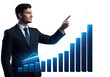 © Tawhidbd - Businessman pointing at a rising financial graph indicating growth and success isolated on transparent background