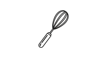 A simple black and white line drawing of a whisk with a handle on a white background space for text ai generated