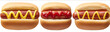 © axmilasky - Hot dogs with mustard and ketchup isolated on a white background top view Three different hot dogs in one picture food photography top shot front view side v