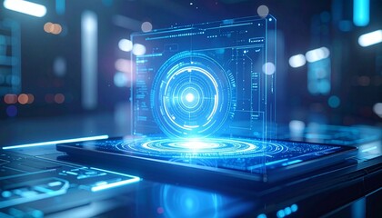 Futuristic Holographic Interface Displaying Complex Data