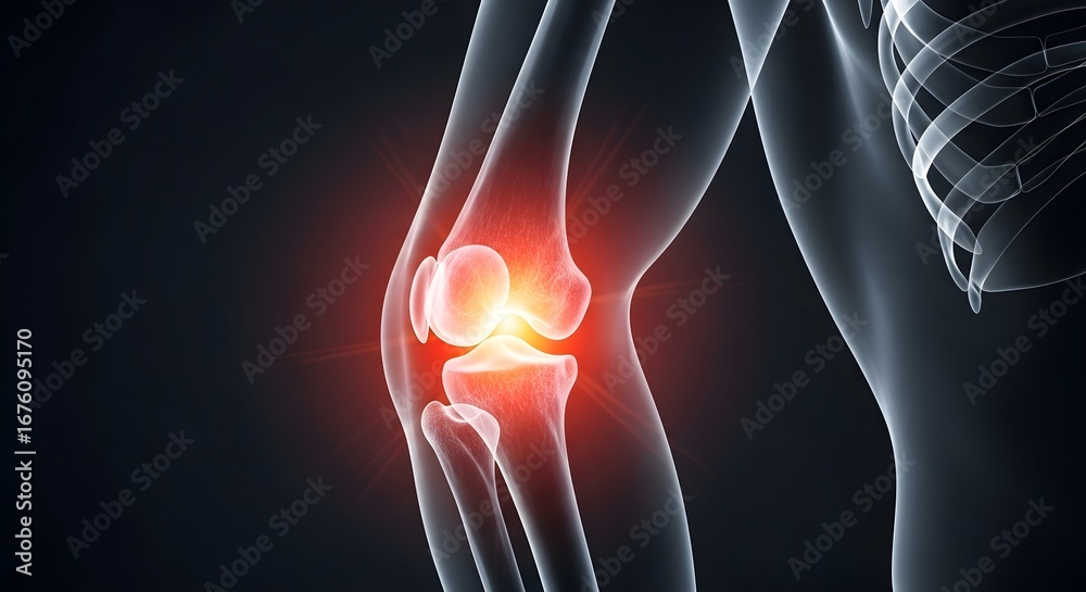 human knee pain with transparent anatomy and glowing pain signal, knee ...