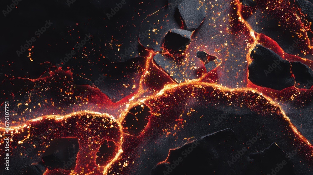 Glowing Lava Cracks Revealing Molten Core of a Volcanic Landscape Stock ...