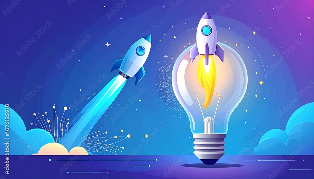 Making Rockets Light As Possible Illustration of rockets launching, one from a platform and another from ...