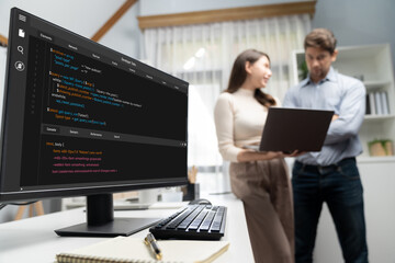 Software development programming on computer screen for brisk application and program coding