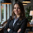 © Pixel Diversity - Business woman posing in office front business casual business photo photo portrait smiling young european business photo mock-up Professional Worker Portrait Ultra realistic Photorealistic
