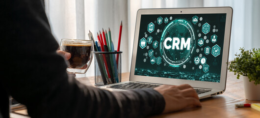 Wall Mural - customer relationship management system on modish computer for crm business and enterprise