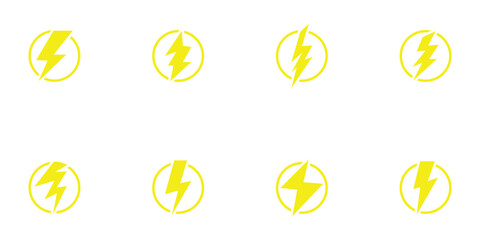  Lightning silhouette set. Glowing isolated lightning icon on white background. Different shapes vector isolated lightning set. Abstract thunder icon. 