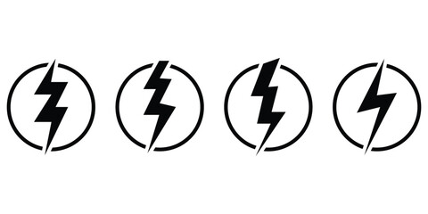 Black isolated lightning icon on white background. Different shapes vector isolated lightning set. Thunder, charge icon. Abstract thunder icon. EPS 10. 