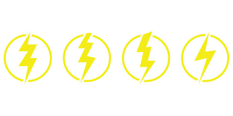  Lightning silhouette set. Glowing isolated lightning icon on white background. Different shapes vector isolated lightning set. Abstract thunder icon. 