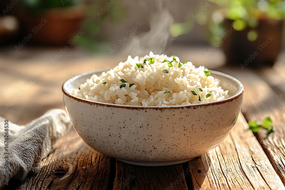 Fresh Cooked Rice Classic rice bowl cooked in homestyle manner high resolution picture ...