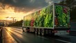 © junaid - Delivery truck with fresh vegetables advertisement driving on the highway at sunset concept for healthy food transport and logistics