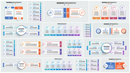 Wall Mural - Collection of business infographic design template with options, steps or processes. Can be used for workflow layout, diagram, number options, web design	
