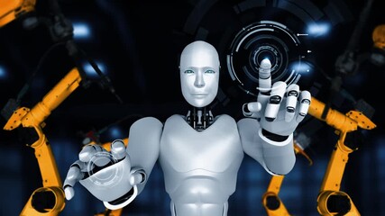 Wall Mural - cybernated industry robot and robotic arms for assembly in factory production . concept of artificia