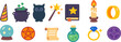© BlaBla Car - Magic and fantasy flat icon set. wand, potion, book, and ring icons in flat style