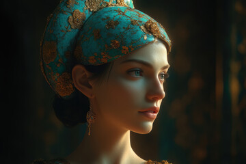 turquoise bun with floral and a-shaped patterns