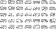 ©  Creative Crafter - Set of bus and van line drawings, public transportation and utility vehicle icons, vector illustration, side view designs, passenger and delivery vehicle collection